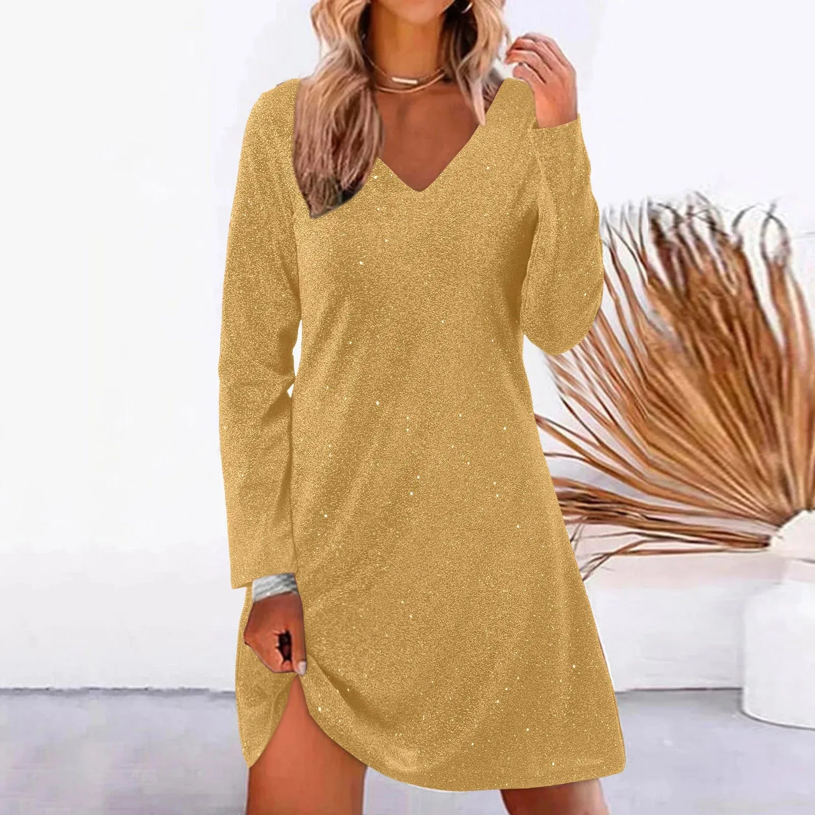 Sequined Mini Elegant Commute Casual A-Line V-Neck Party Club Streetwear Casual Vintage Dress