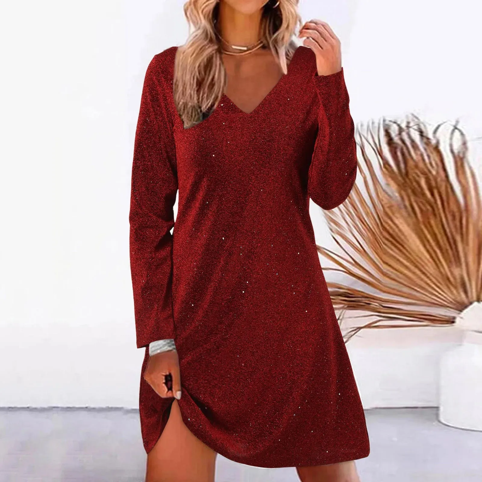 Sequined Mini Elegant Commute Casual A-Line V-Neck Party Club Streetwear Casual Vintage Dress