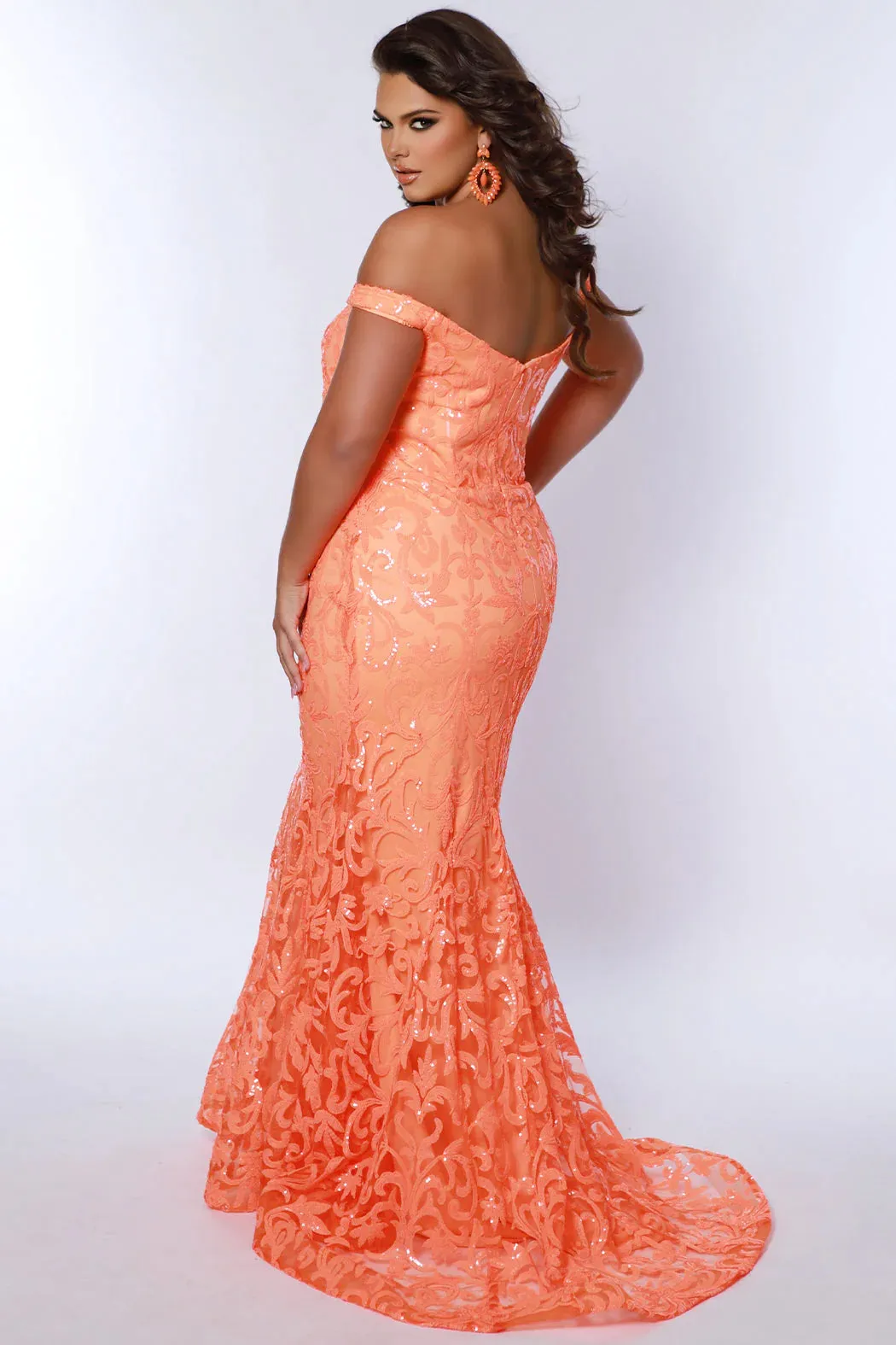 Sydneys Closet SC7372 Long Prom Dress Mermaid Plus Size Sequin Off Shoulder Fitted Formal Gown