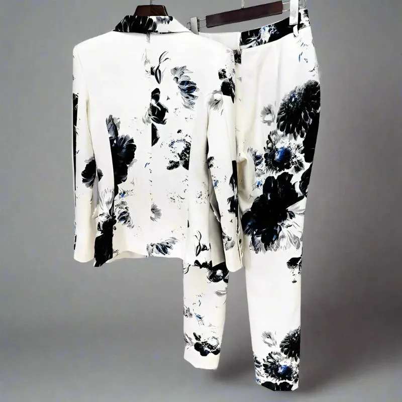 Trend4us Women's Gorgeous Floral Print Blazer Pants Set