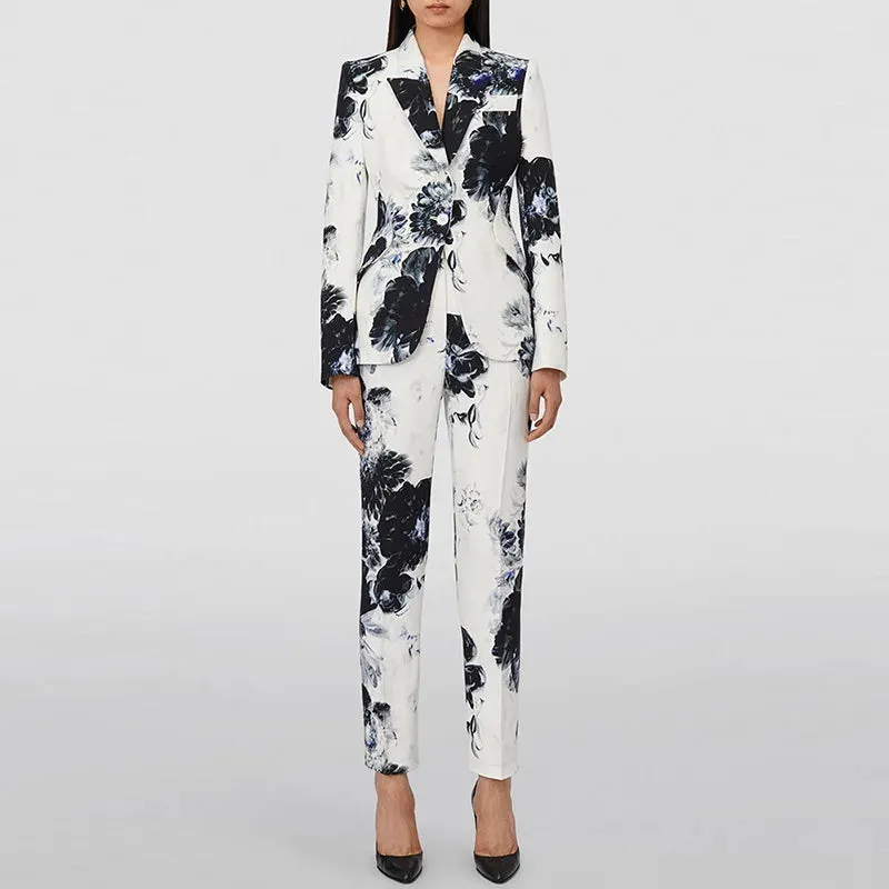 Trend4us Women's Gorgeous Floral Print Blazer Pants Set