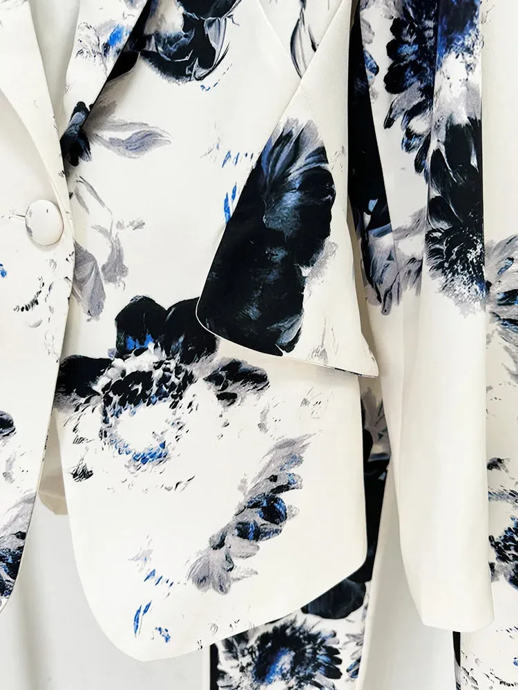 Trend4us Women's Gorgeous Floral Print Blazer Pants Set