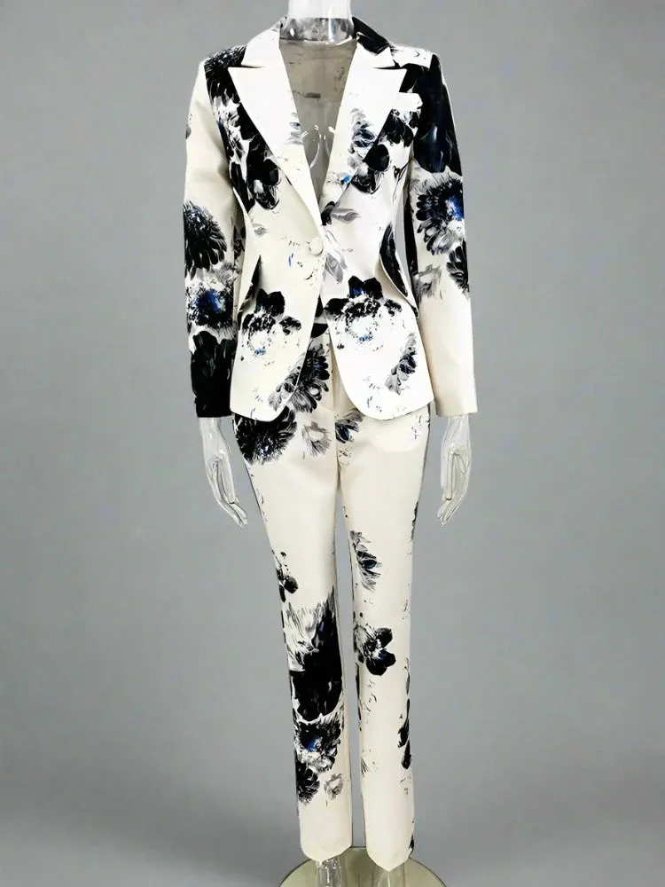 Trend4us Women's Gorgeous Floral Print Blazer Pants Set