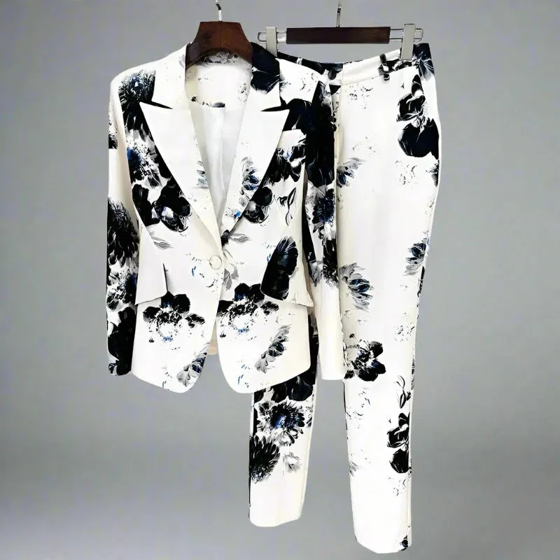 Trend4us Women's Gorgeous Floral Print Blazer Pants Set
