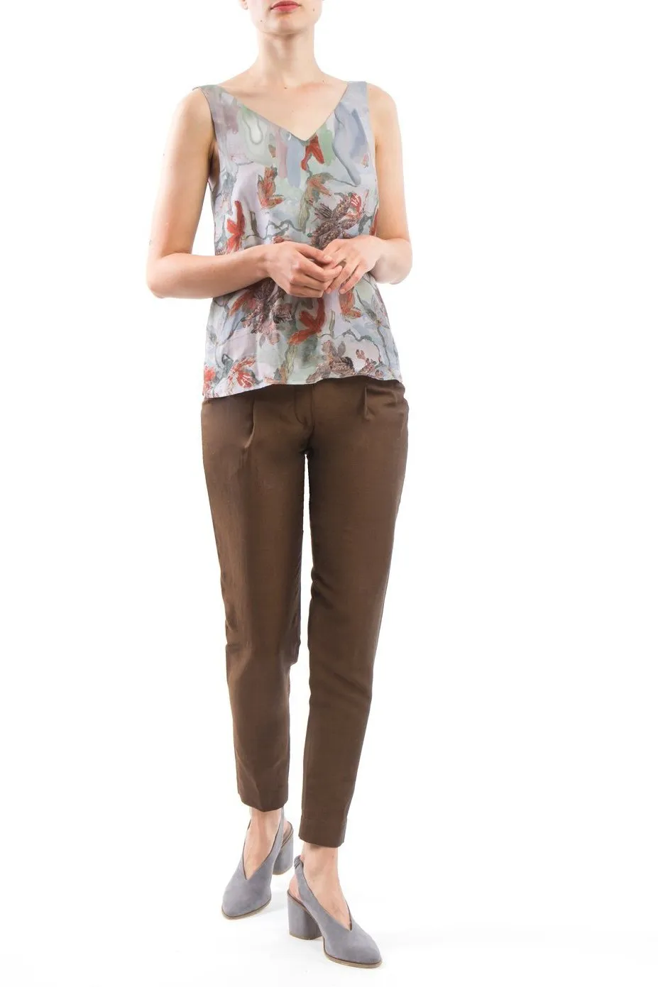 V-neck Top Flowers Red