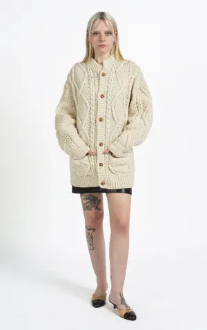VINTAGE 100% Wool Chunky Knit Puff Sleeve Scandinavian Cardigan