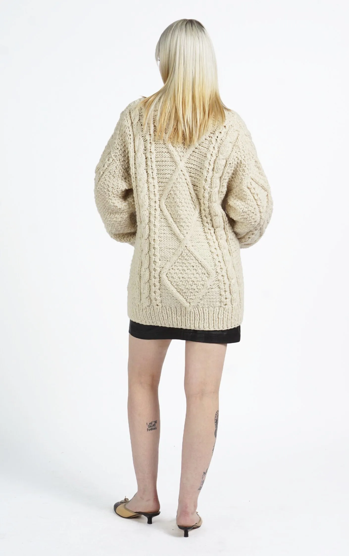 VINTAGE 100% Wool Chunky Knit Puff Sleeve Scandinavian Cardigan