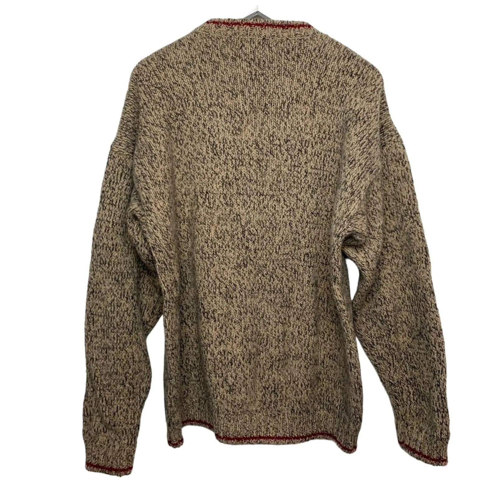 Vintage Eddie Bauer Chunky Knit Grandpa Sweater Beige Red Crewneck Pullover L