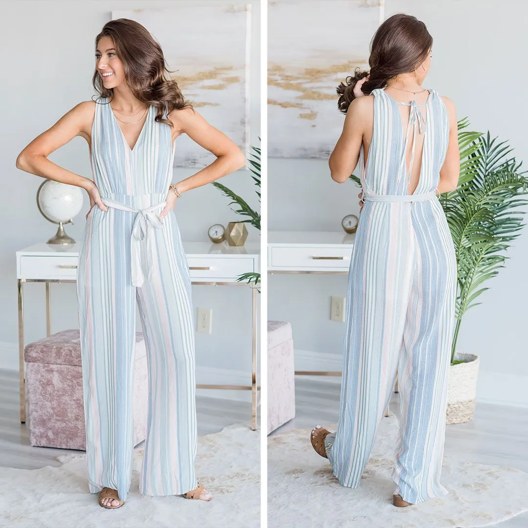 Walking In A Daydream Jumpsuit, Sage-Multi