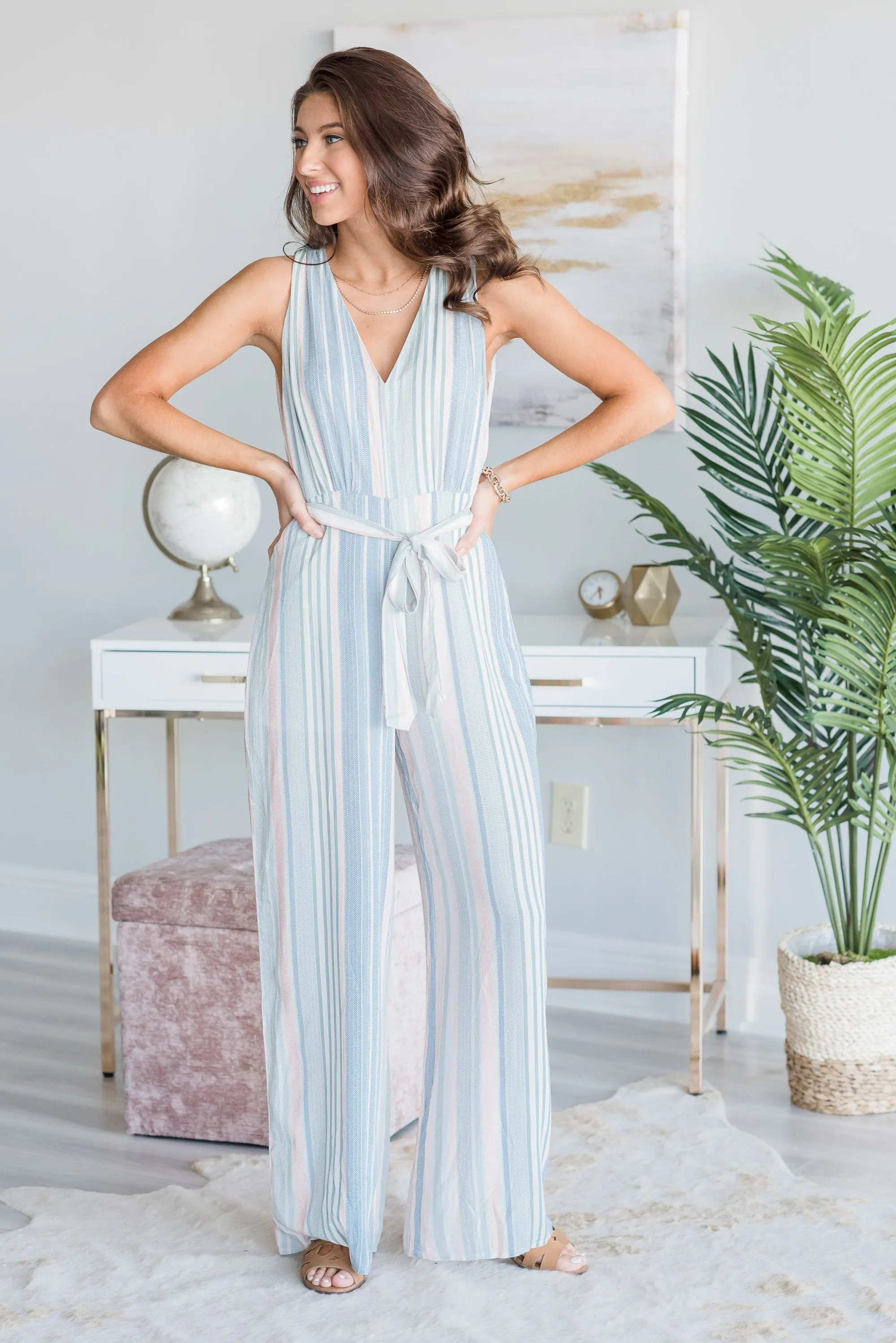 Walking In A Daydream Jumpsuit, Sage-Multi