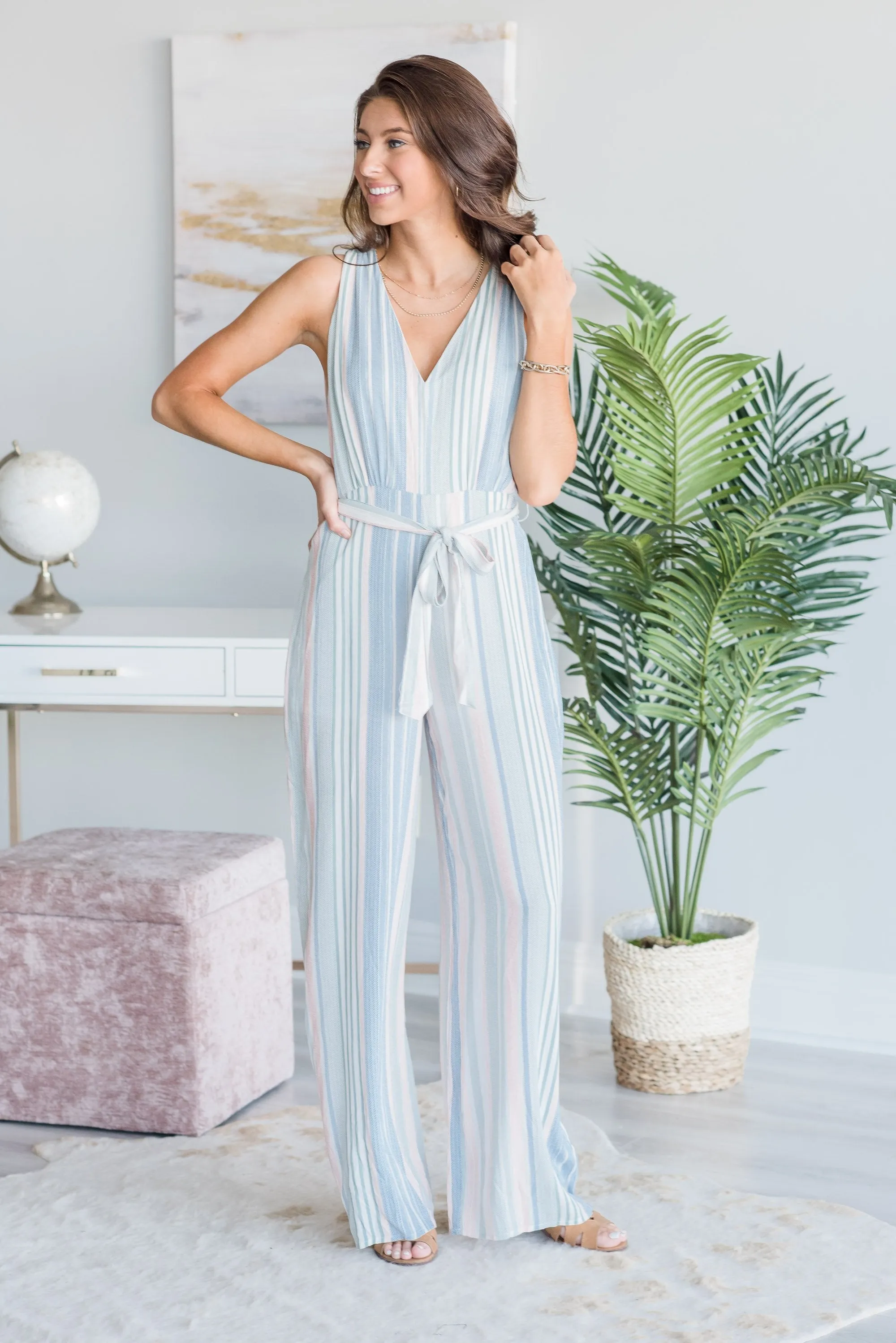 Walking In A Daydream Jumpsuit, Sage-Multi