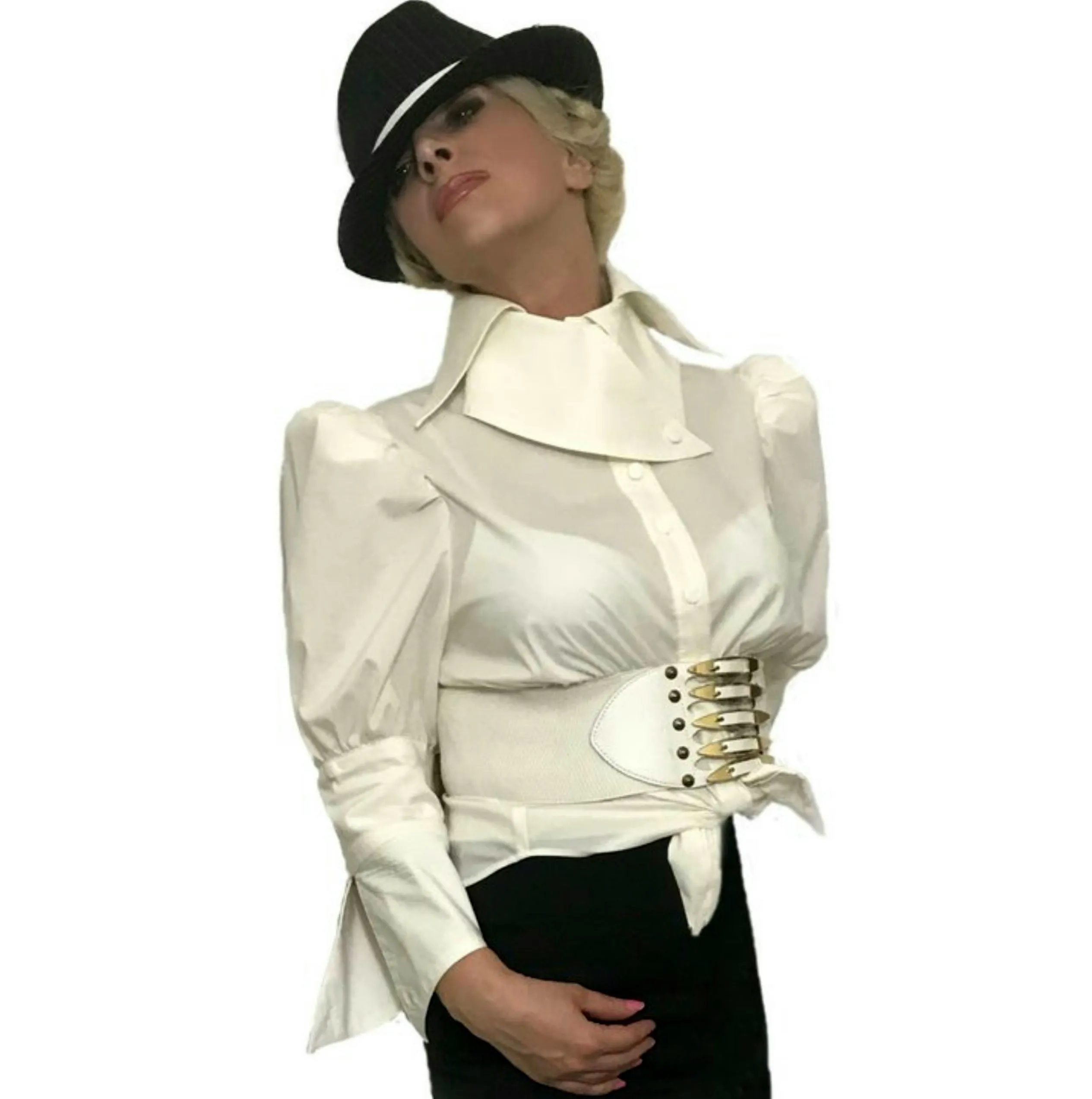 White Collar Details Cotton Puffy Blouse in SIZES XS S M L XL 2XL 3XL 4XL