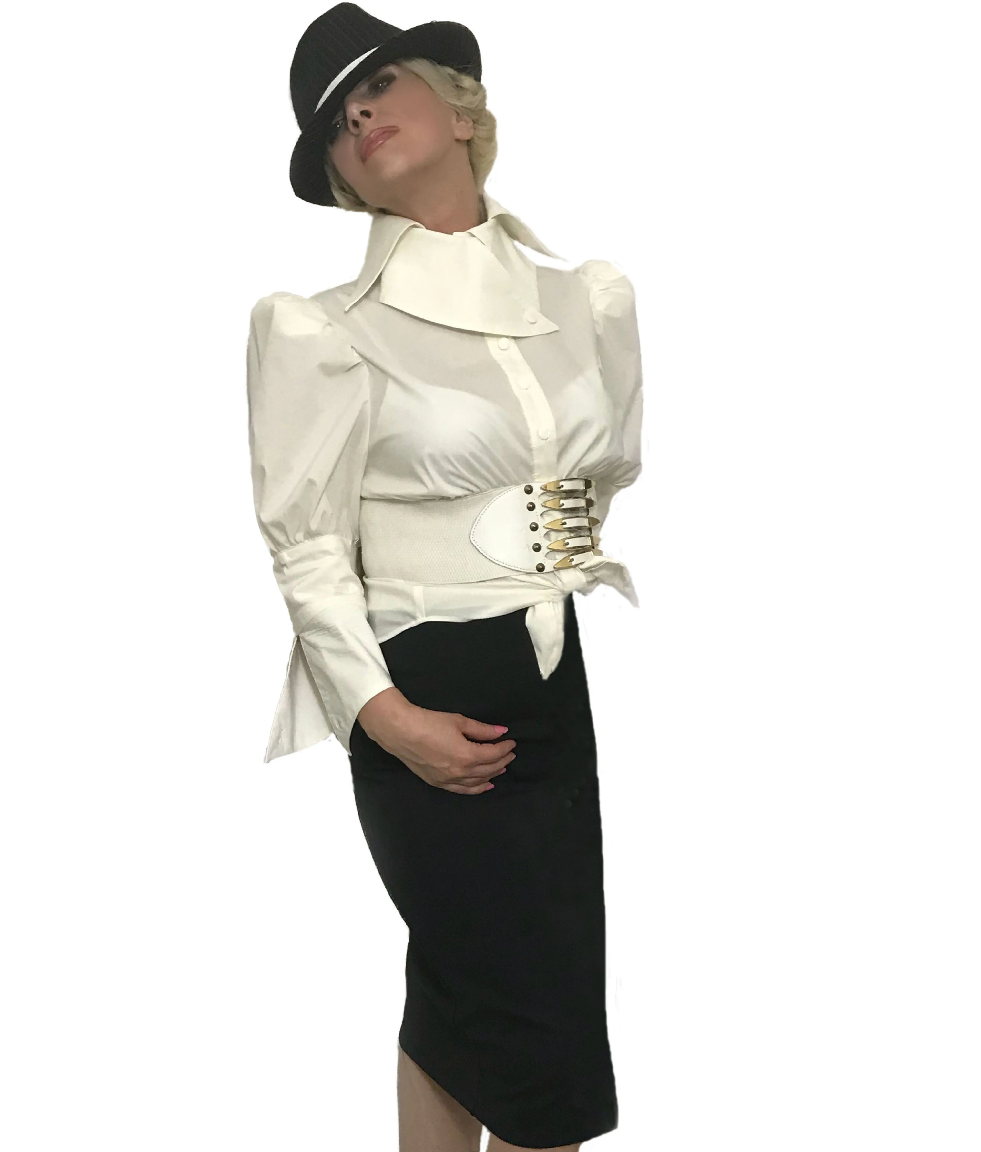 White Collar Details Cotton Puffy Blouse in SIZES XS S M L XL 2XL 3XL 4XL