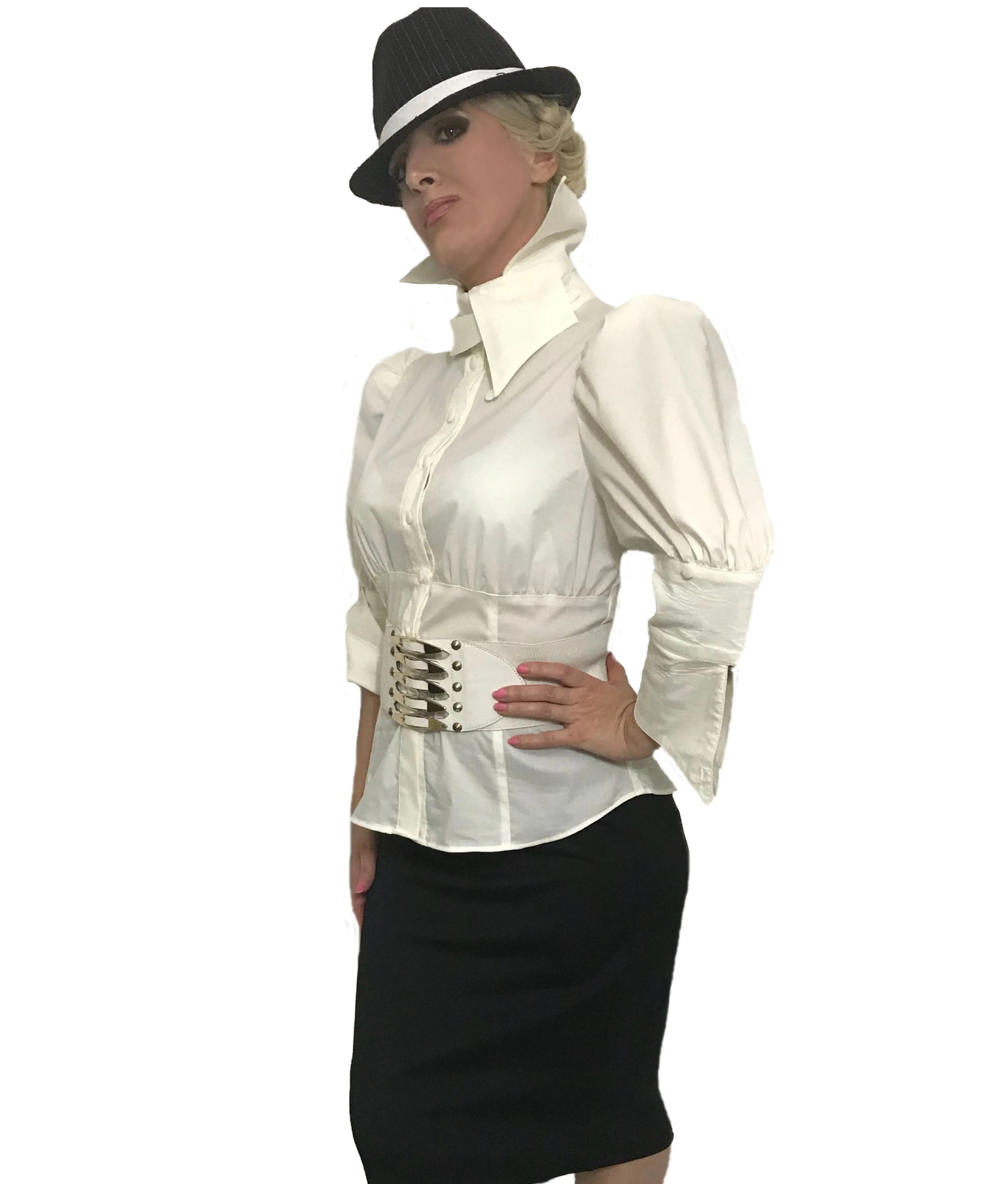 White Collar Details Cotton Puffy Blouse in SIZES XS S M L XL 2XL 3XL 4XL