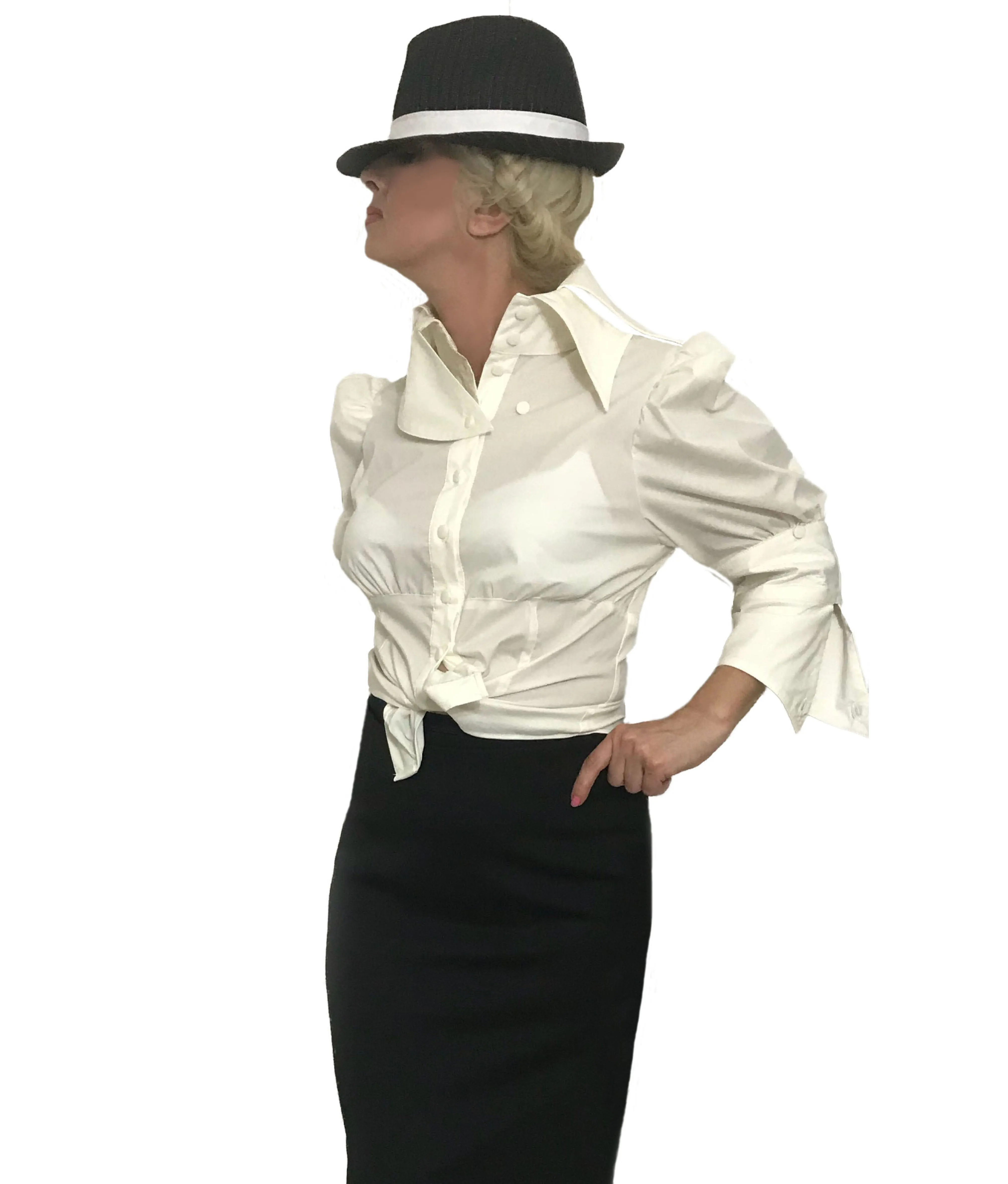 White Collar Details Cotton Puffy Blouse in SIZES XS S M L XL 2XL 3XL 4XL