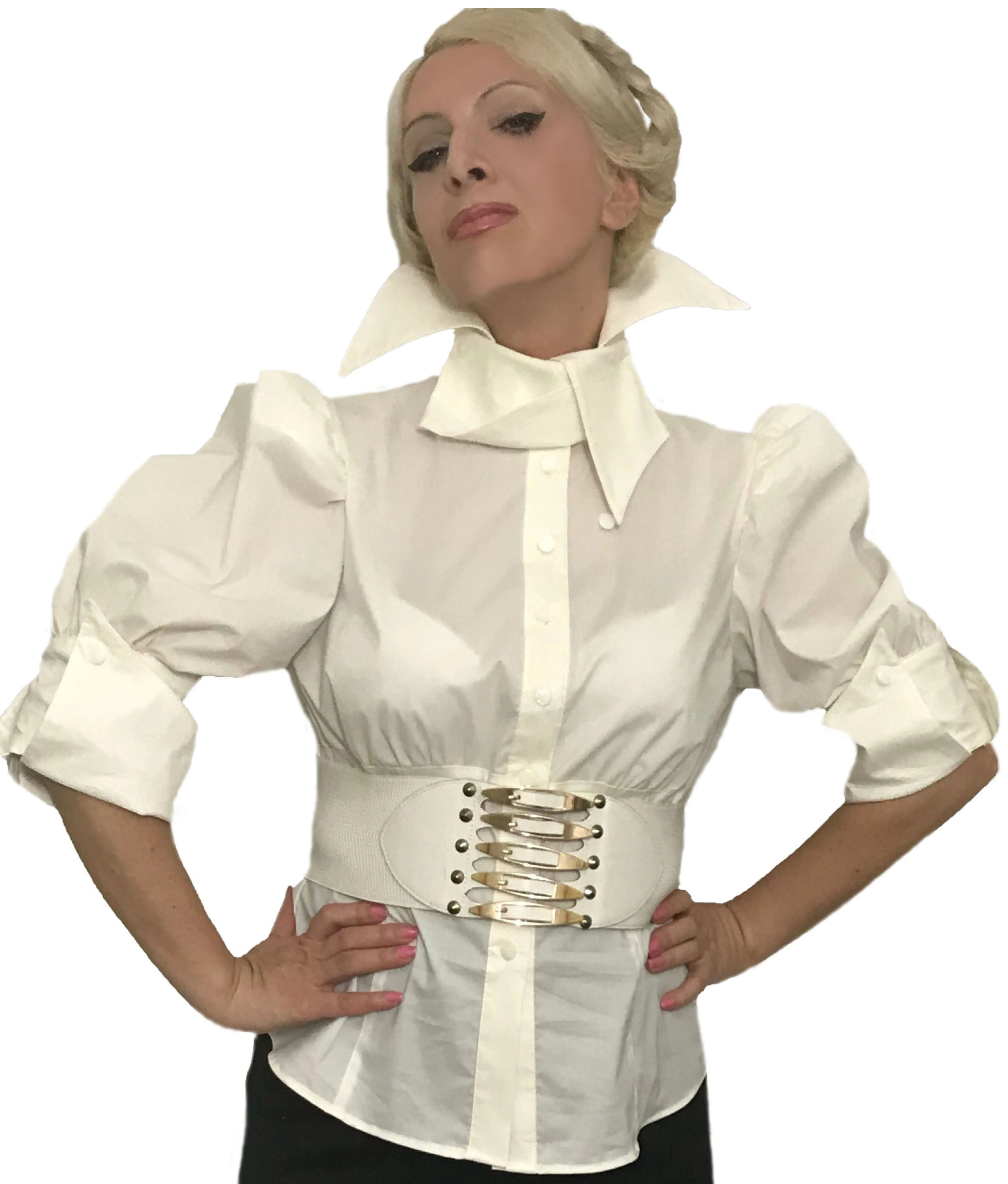 White Collar Details Cotton Puffy Blouse in SIZES XS S M L XL 2XL 3XL 4XL