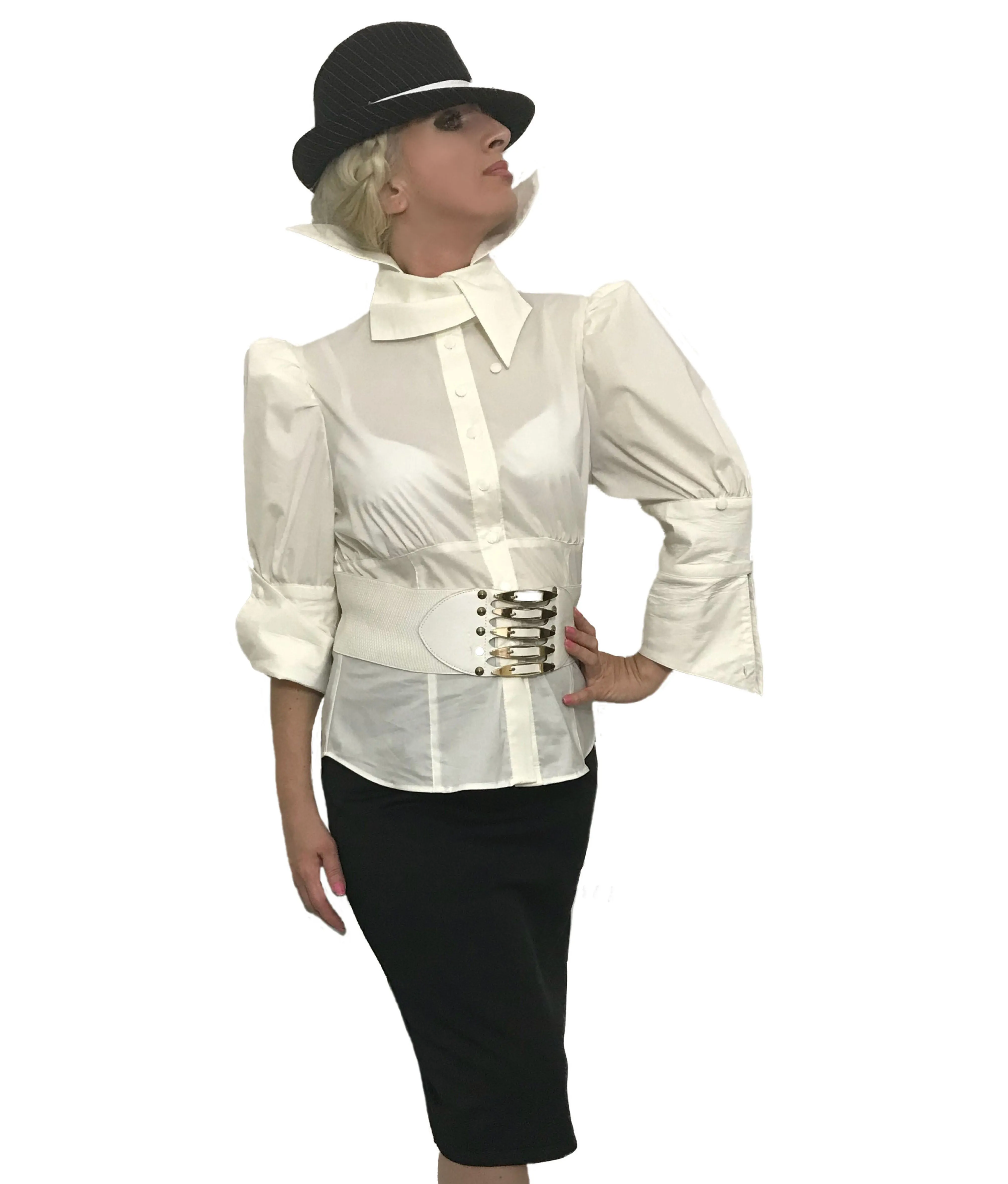 White Collar Details Cotton Puffy Blouse in SIZES XS S M L XL 2XL 3XL 4XL