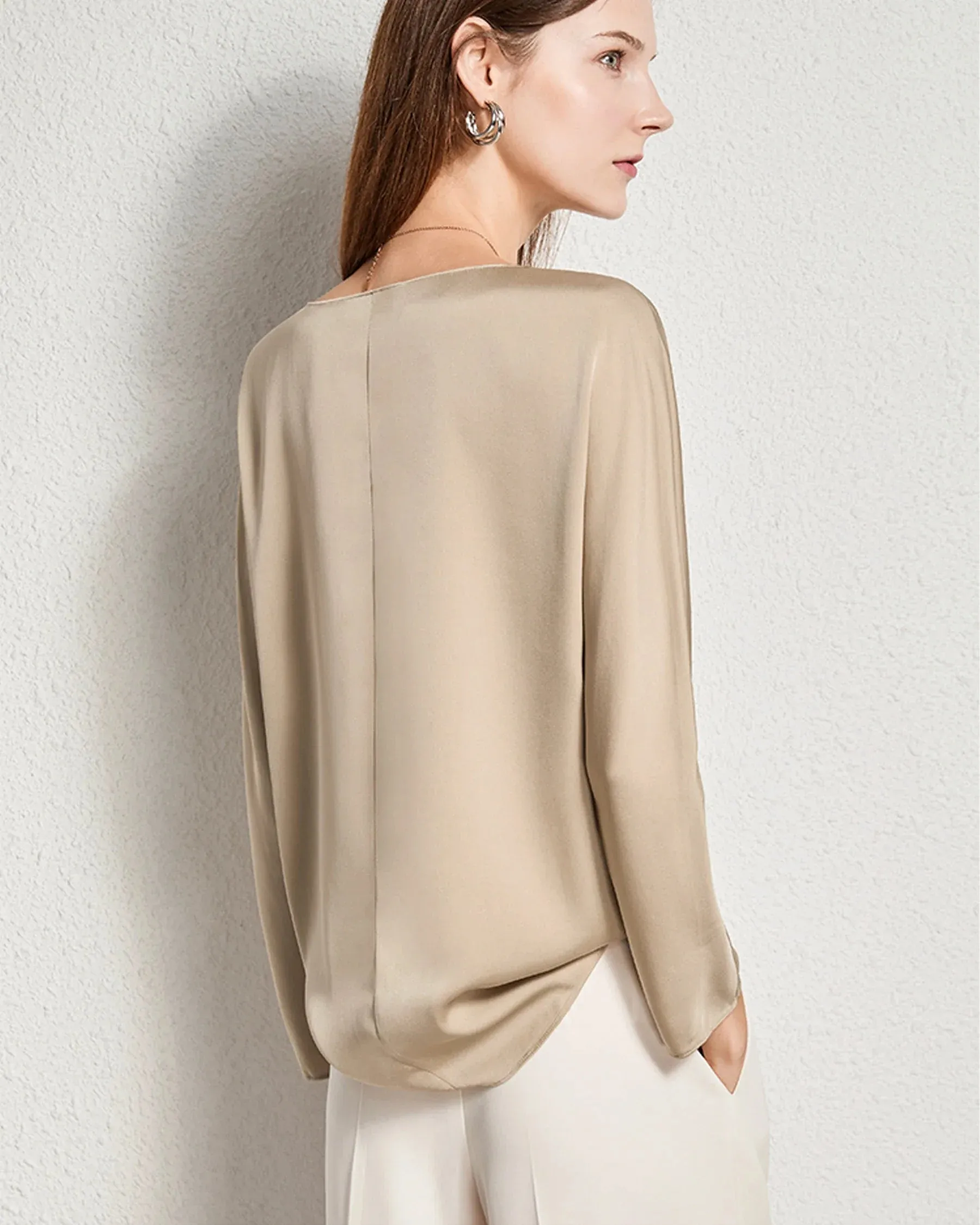 Women Basic Round Neck Silk Blouse