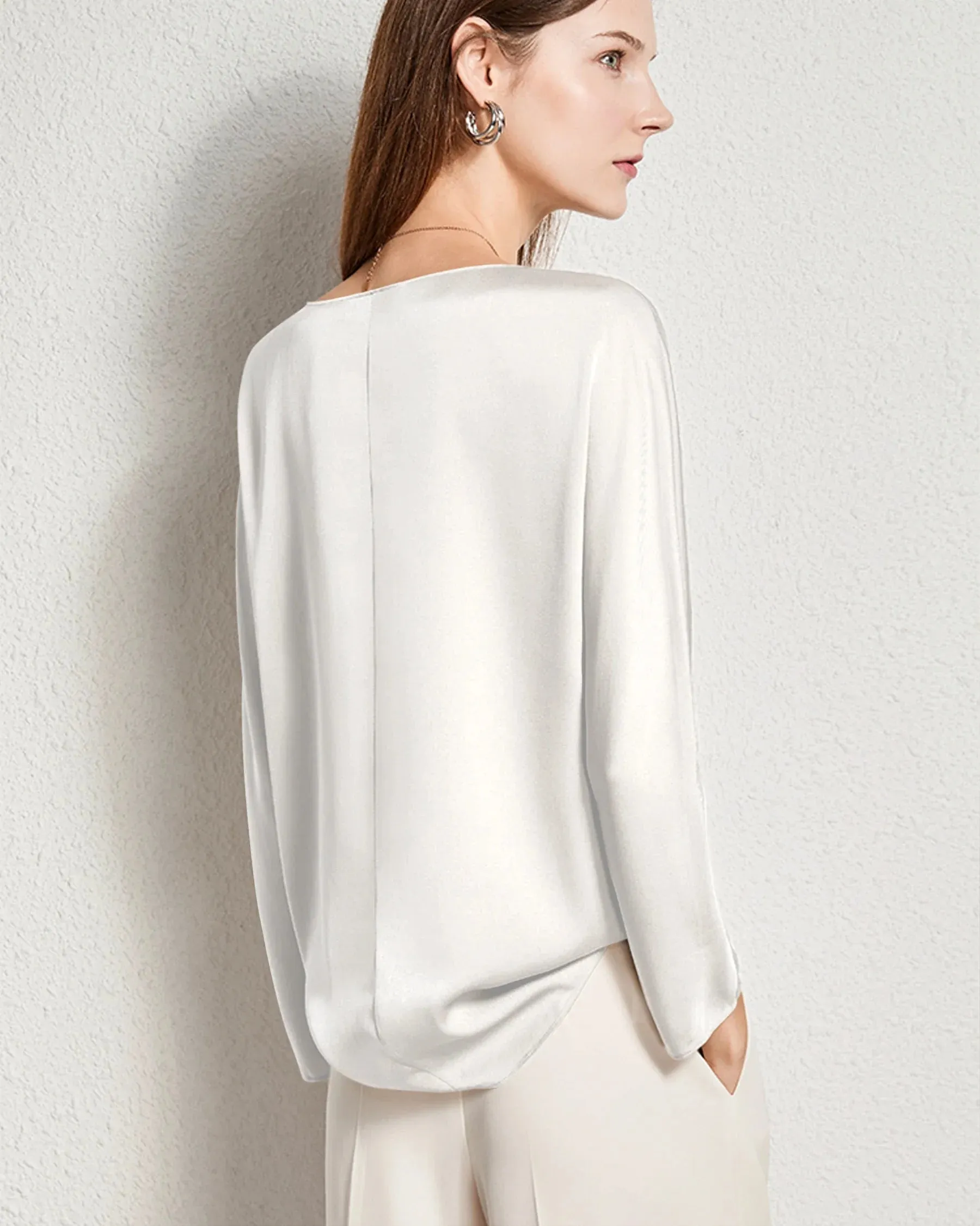 Women Basic Round Neck Silk Blouse