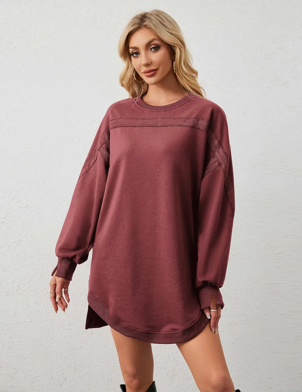 Women Casual Dresses Oversized Long Sleeve Sweatshirt Dresses Crewneck Tunic Tops Pullover Loose Fitting Mini Dresses