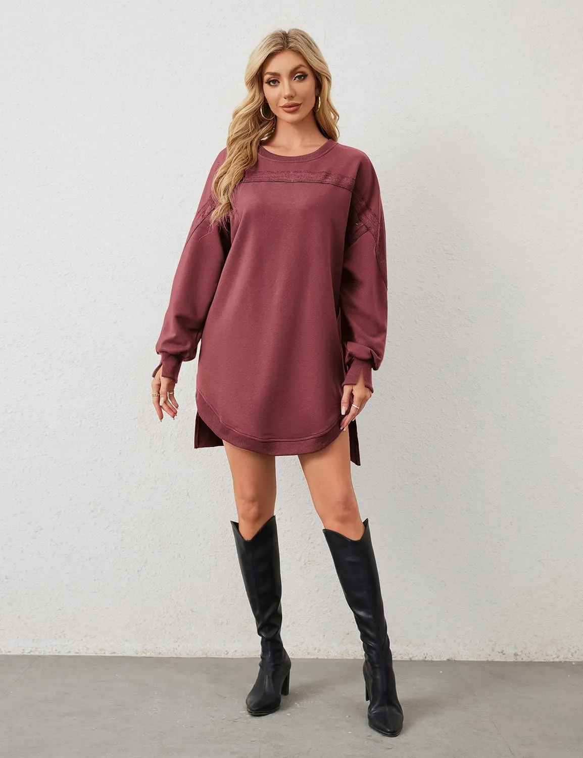 Women Casual Dresses Oversized Long Sleeve Sweatshirt Dresses Crewneck Tunic Tops Pullover Loose Fitting Mini Dresses