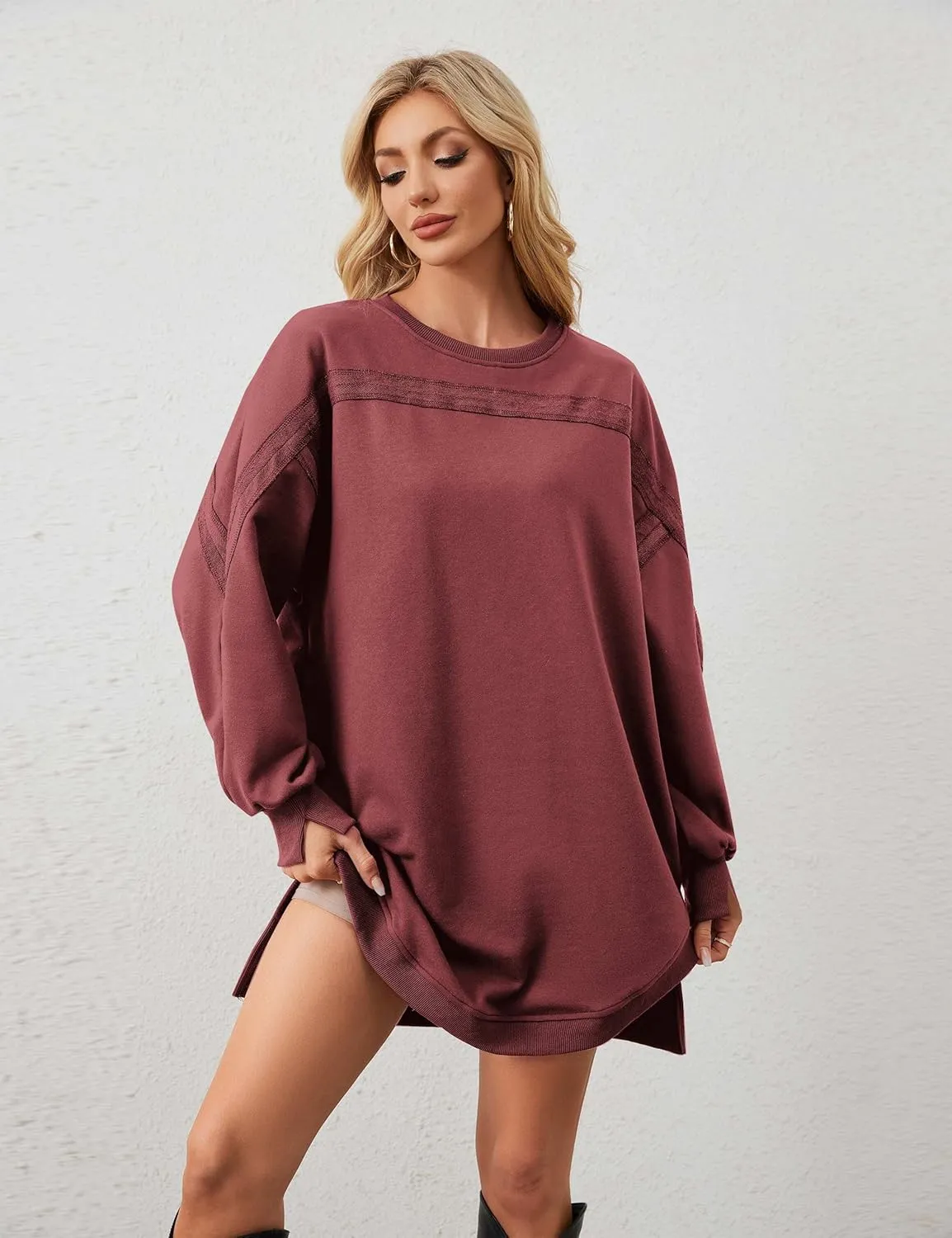 Women Casual Dresses Oversized Long Sleeve Sweatshirt Dresses Crewneck Tunic Tops Pullover Loose Fitting Mini Dresses