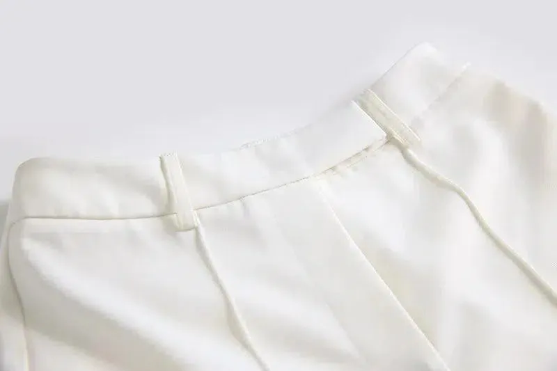 Women Pant Suit - Diamonds Beaded Blazer, Flare Trousers