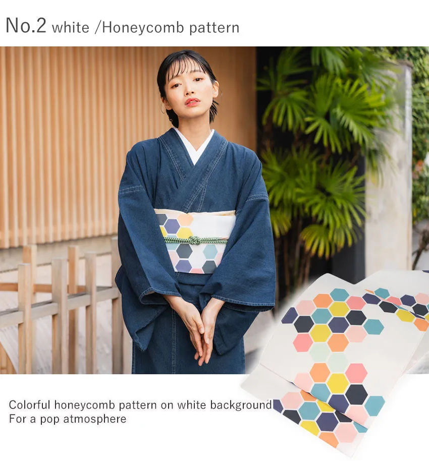 Women's Denim Kimono 4-Piece Set (Kimono, Obi, Obiage, Obijime) for everyday wear