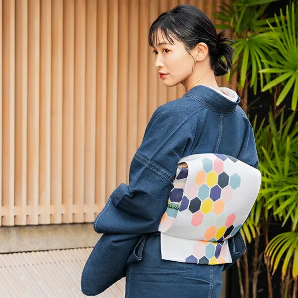 Women's Denim Kimono 4-Piece Set (Kimono, Obi, Obiage, Obijime) for everyday wear