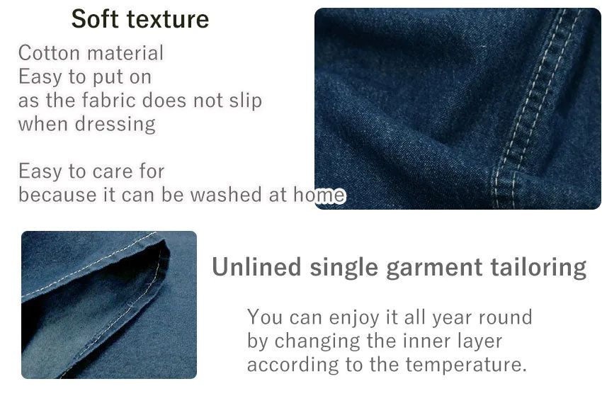 Women's Denim Kimono 4-Piece Set (Kimono, Obi, Obiage, Obijime) for everyday wear