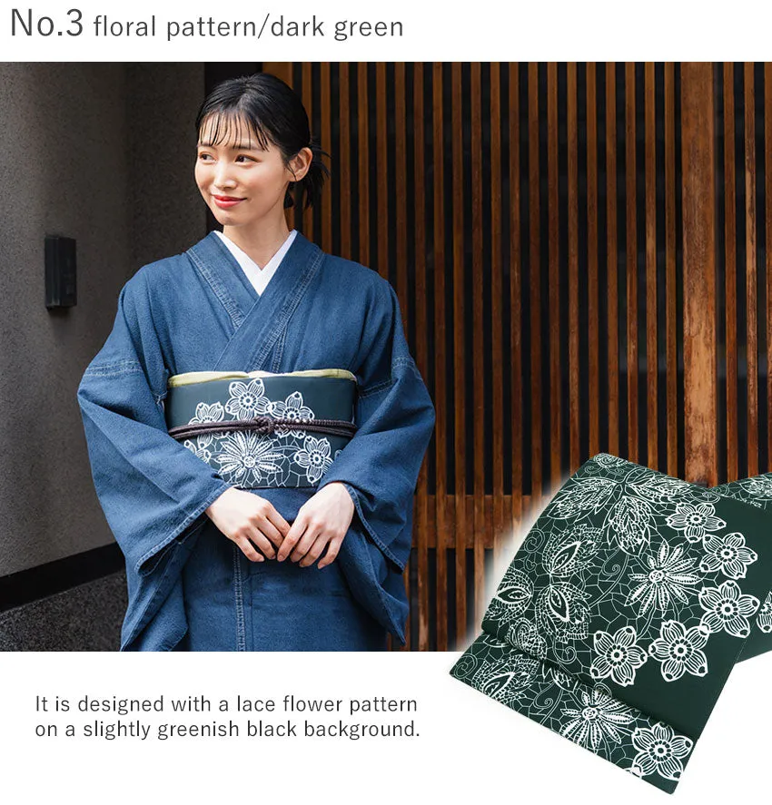 Women's Denim Kimono 4-Piece Set (Kimono, Obi, Obiage, Obijime) for everyday wear