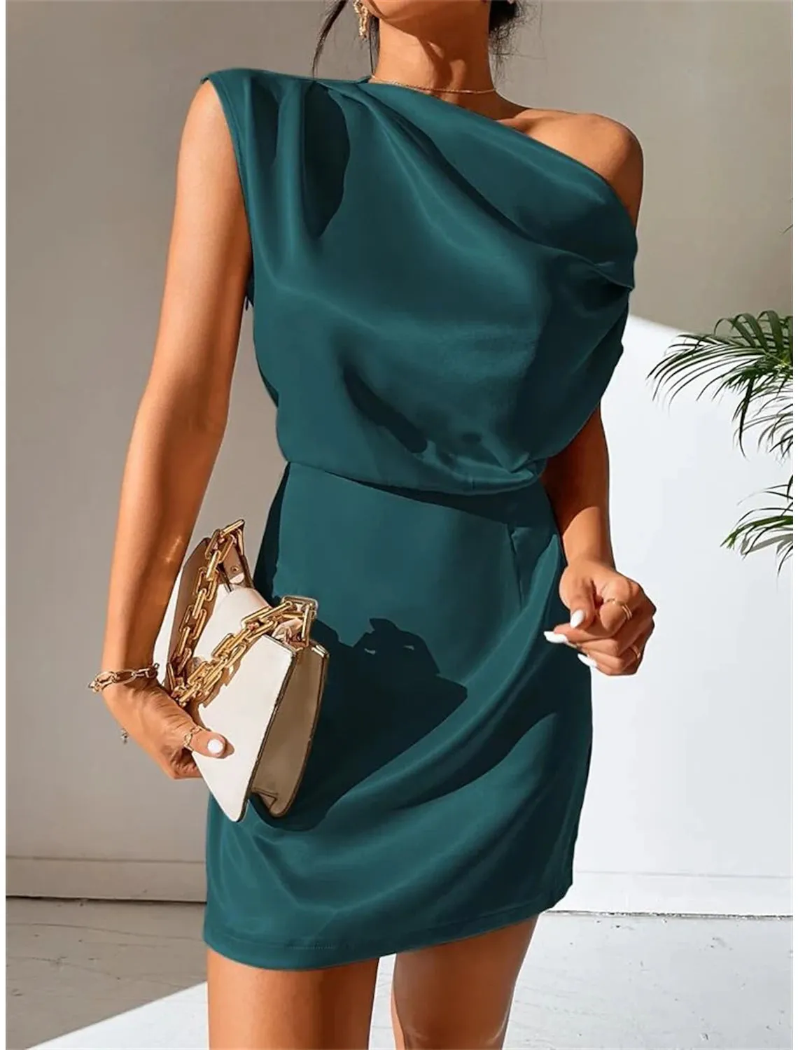 Women's Party Dress Cocktail Dress Wedding Guest Dress Mini Dress Black Pink Red Sleeveless Plain Ruched Spring Fall Winter One Shoulder Formal Winter Dress Wedding Guest Vacation