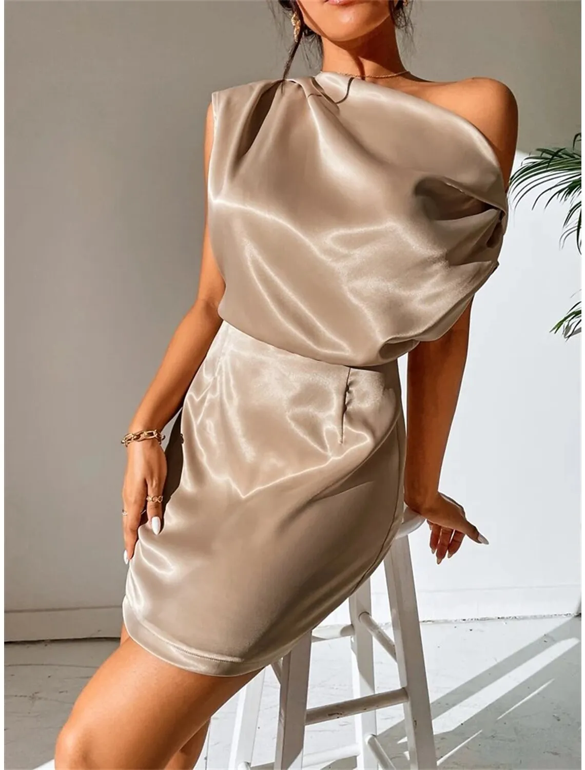 Women's Party Dress Cocktail Dress Wedding Guest Dress Mini Dress Black Pink Red Sleeveless Plain Ruched Spring Fall Winter One Shoulder Formal Winter Dress Wedding Guest Vacation