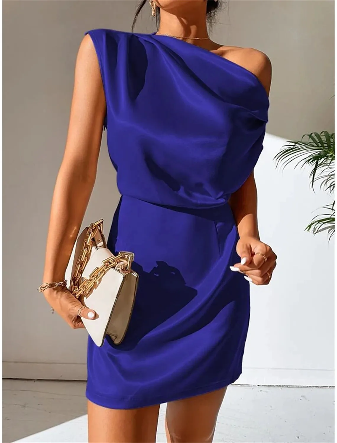Women's Party Dress Cocktail Dress Wedding Guest Dress Mini Dress Black Pink Red Sleeveless Plain Ruched Spring Fall Winter One Shoulder Formal Winter Dress Wedding Guest Vacation