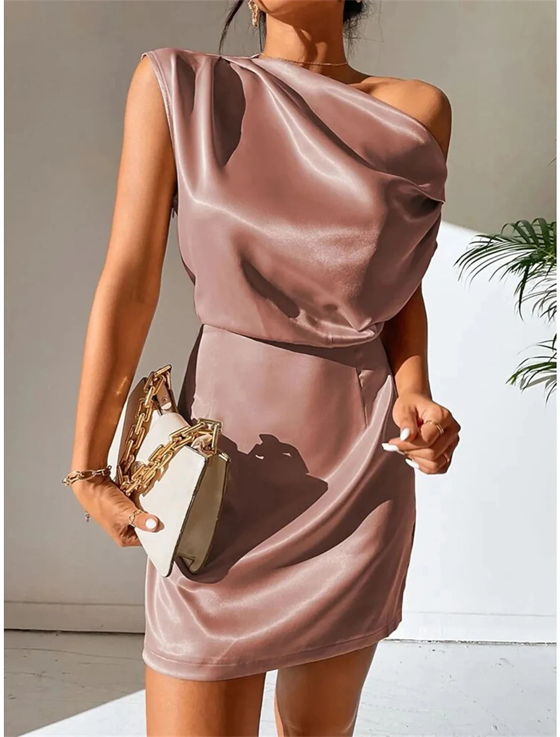 Women's Party Dress Cocktail Dress Wedding Guest Dress Mini Dress Black Pink Red Sleeveless Plain Ruched Spring Fall Winter One Shoulder Formal Winter Dress Wedding Guest Vacation