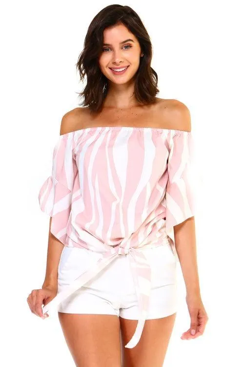 Womens Strapless Striped Bandage Blouse Tie Front Shirt
