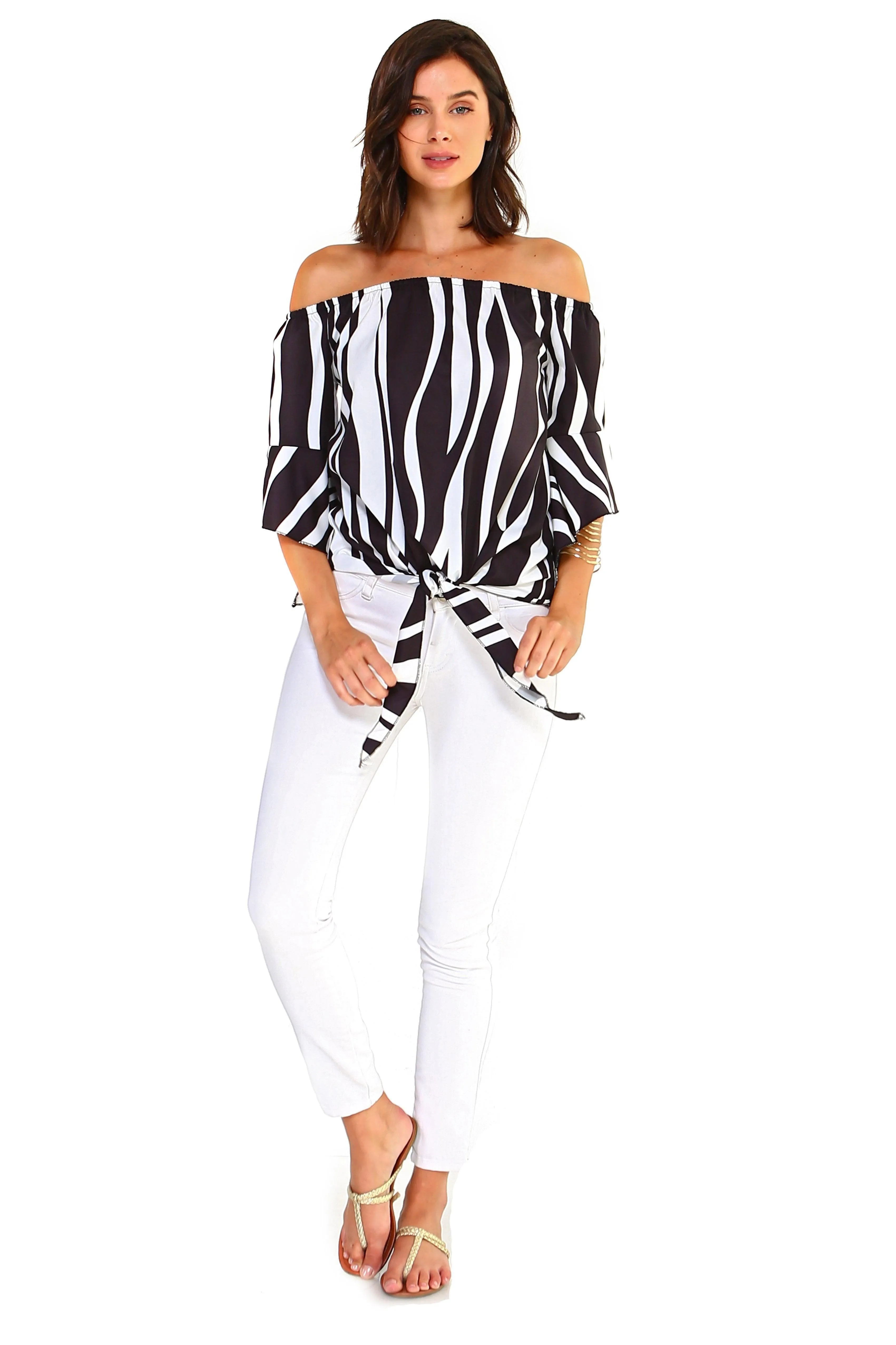Womens Strapless Striped Bandage Blouse Tie Front Shirt