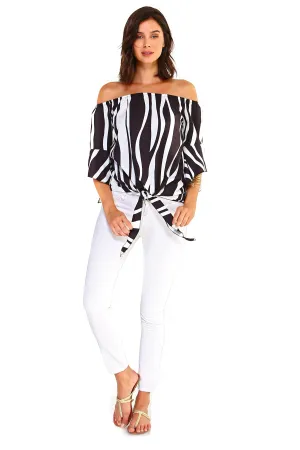 Womens Strapless Striped Bandage Blouse Tie Front Shirt
