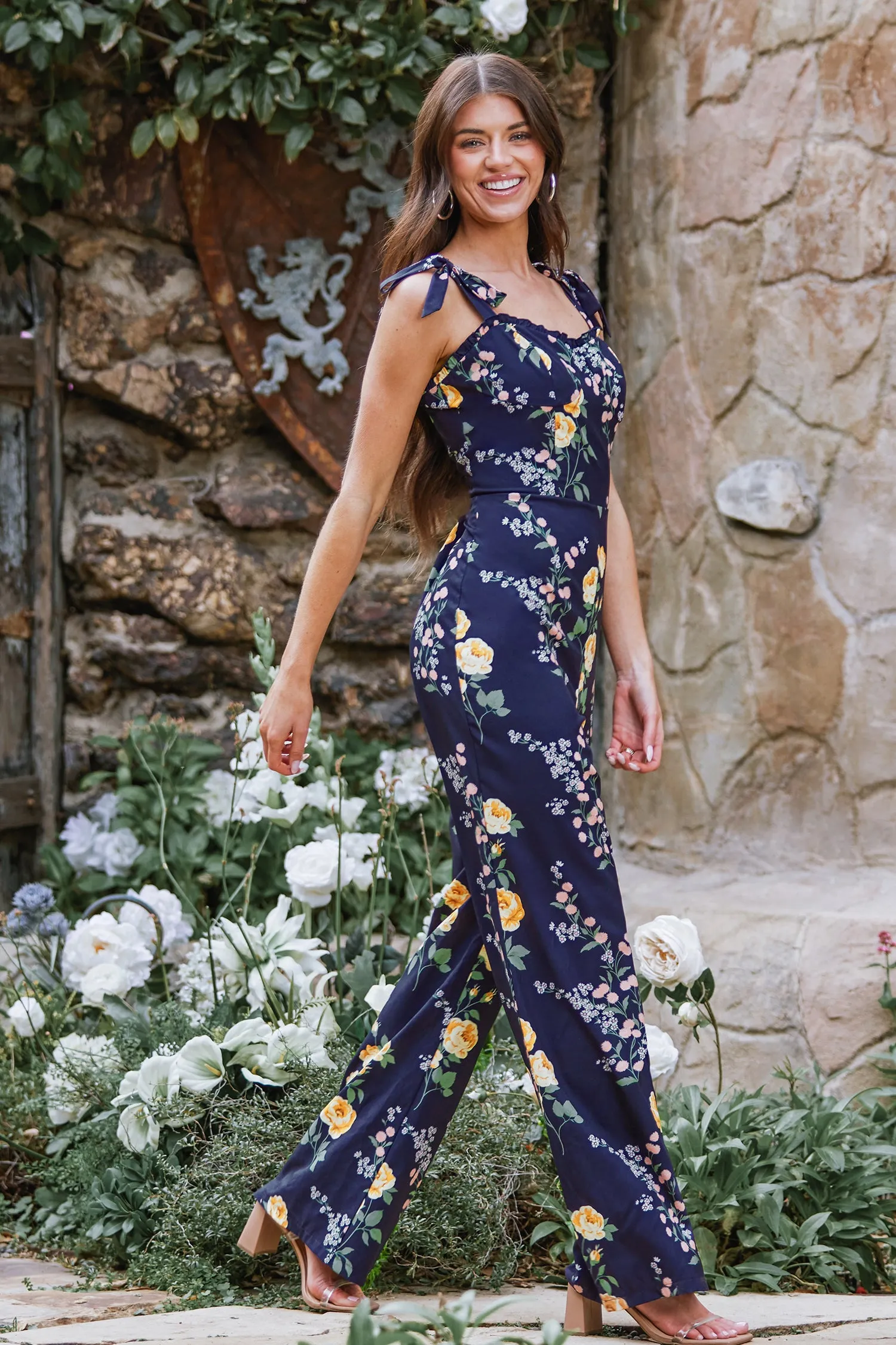 X Madison Bouquet Floral Print Tie Strap Jumpsuit
