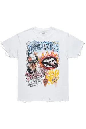 Yooz White Graphic Oversized T-Shirt